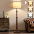 Floor Lamps for Living Room - 60" Resin Farmhouse Floor Lamp with 3 Color Temperatures - Vintage Standing Lamp Reading Light with Linen Shade Tall Lamp for Bedroom Office, Reddish Brown-Ruum Studio Home