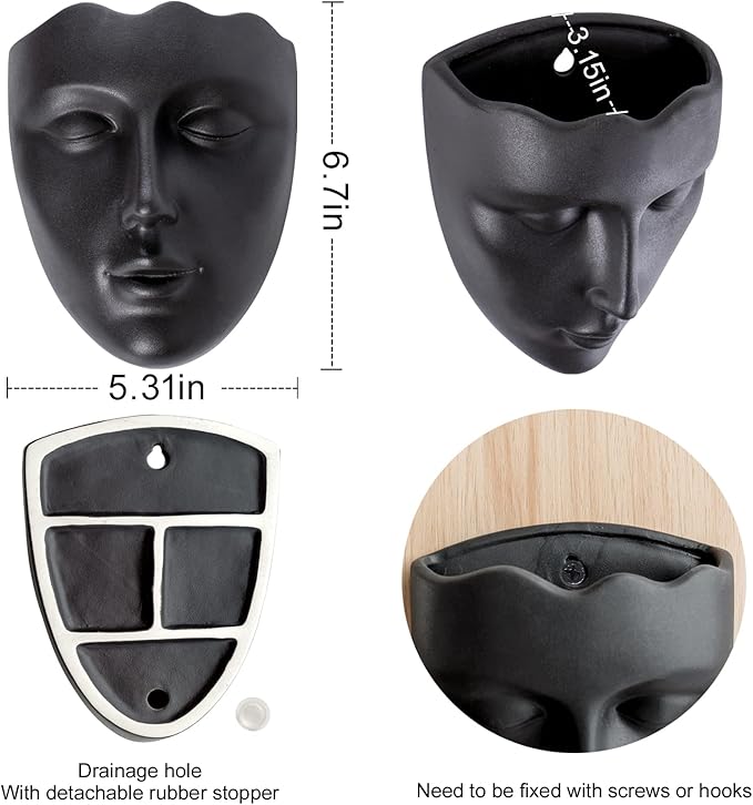 GDYOOSHOW 6.7" Tall Hanging Planter Wall Flower Pot for Garden Balcony Indoor or Outdoor (Black Resin)-Ruum Studio Home