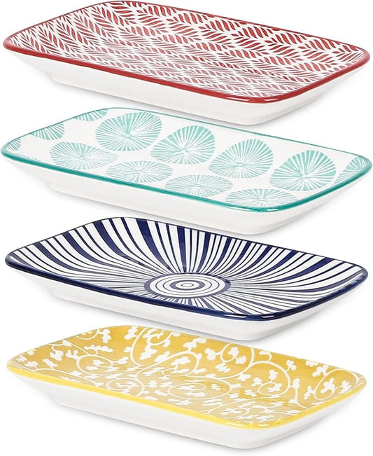 Selamica Ceramic Rectangular Salad Plates Set of 4, Small Serving Plates for Appetizers, Sushi, Fruit, Assorted Colors-Ruum Studio Home