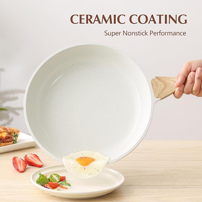SENSARTE Nonstick Ceramic Frying Pan Skillet with Lid, 10 Inch Omelet Pan, Healthy Non Toxic Chef Pan, Induction Compatible Egg Pan with Heat Resistant Handle, Free of Intentionally Added PFAS/PTFE-Ruum Studio Home