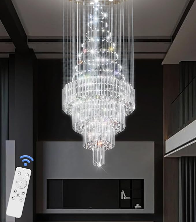 Flashing God D32''X H110'' High Ceiling Chandelier Crystal Raindrop Chandeliers Staircase Large Chandelier Villa Entrance Foyer Ceiling Light High Ceiling Pendant Light Fixture-Ruum Studio Home