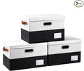 PRANDOM Foldable Storage Bins with Lids [3-Pack] Fabric Collapsible Storage Boxes Baskets Cubes Containers with Handles for Closet Living Room Bedroom (Black & White 14.9x9.8x9.8'')-Ruum Studio Home