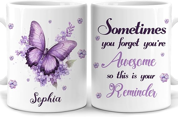 Hyturtle Personalized Purple Inspirational Butterfly Mug - Butterfly Gifts For Women - Animal Gift For Bird Lover Her - Bird Gifts For Mom on Mother Day - Custom Coffee Cup Ceramic Mug 11 Oz 15 Oz-Ruum Studio Home