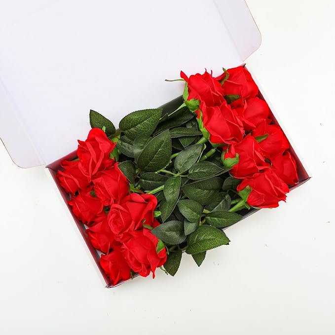 Red Fake Roses Artificial Flowers - 16 Pcs Fake Artificial Roses Silk Flowers with Stems for Home Wedding Hotel Office Centerpiece Decor-Ruum Studio Home