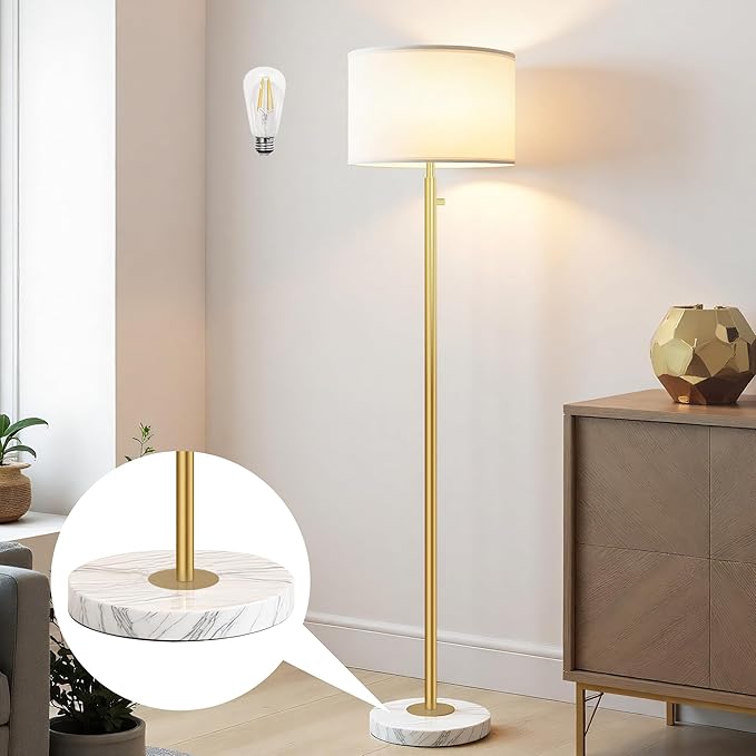 Floor Lamp for Living Room,Dimmable Gold Floor Lamp,Modern Standing Lamp with Marble Base,Tall Standing Lamp for Bedroom, Reading,Office & Kids' Room,LED Bulb Included(Gold)-Ruum Studio Home