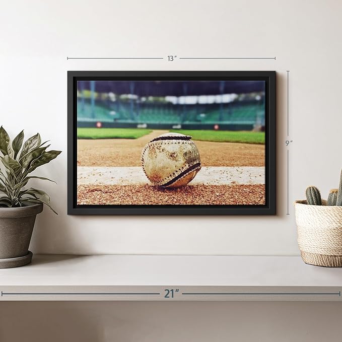 ElephantStock Baseball In Stadium Wall Art - Horizontal Framed Canvas - 1-Piece Living Room Wall Decor - Car Photography Canvas Print - Brown and Beige Decor for Wall - 13" X 9"-Ruum Studio Home