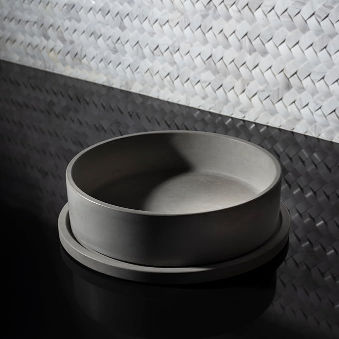 Simon Brothers Concrete Fruit Bowl and Tray Set for Kitchen Counter - Large Decorative Bowls for Home Decor - Modern Key Bowl for Entryway Table - Key Holder and Vanity Tray-Ruum Studio Home