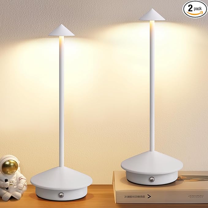 Modern Cordless Table Lamp Set of 2, Portable LED Desk Lamps, 5000mAh Rechargeable Battery Operated Lighting for Bedroom Dining Room Restaurant Coffee Shop Camping Night Light (White)-Ruum Studio Home