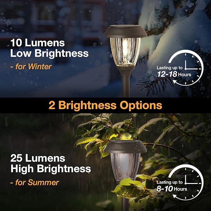 XMCOSY+ Solar Lights Outdoor 10/25 LM LED with 2 Lighting Modes, Solar Garden Lights Glass and Metal, IP65 Waterproof Solar Powered for Yard Pathway Walkway Driveway Patio (6 Pack, Warm White)-Ruum Studio Home
