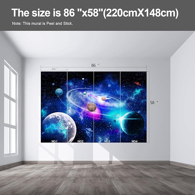 Planet Wall murals Peel and Stick Galaxy Wallpaper for Bedroom Nursery Room - 58"x86"-Ruum Studio Home
