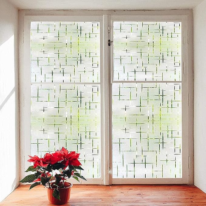 Finnez Frosted Window Film Non-Adhesive, Frosting Privacy Film for Glass Windows, Self Static-Cling Decorative Window Cling for Home Office UV Protection Cross Pattern 17.5 x 78.7 inches-Ruum Studio Home