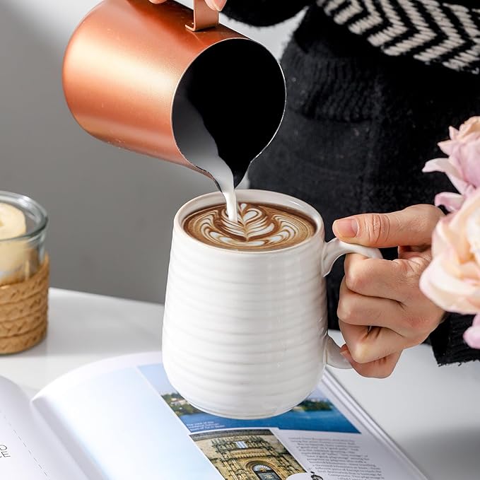 Hasense Coffee Mugs Set of 6, Ceramic Coffee Cups with Handle for Home Office, 12 Ounce Tea Cup for Coffee, Latte, Hot Cocoa, Dishwasher and Microwave Safe, Clay-Infused White-Ruum Studio Home