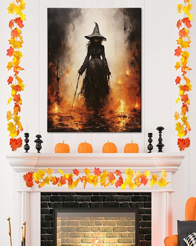 Halloween Canvas Wall Art - Vintage Witche Poster, Gothic Dark Academia Wall Decor, Spooky Halloween Decor for Living Room, Bedroom & Bathroom, Framed Fall Decorations Indoor-Ruum Studio Home