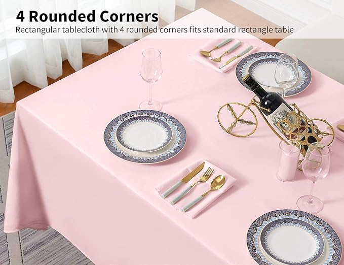 Surmente Pink Tablecloth 90 x 132-inch Rectangular Polyester Table Cloth for Weddings, Banquets, or Restaurants-Ruum Studio Home