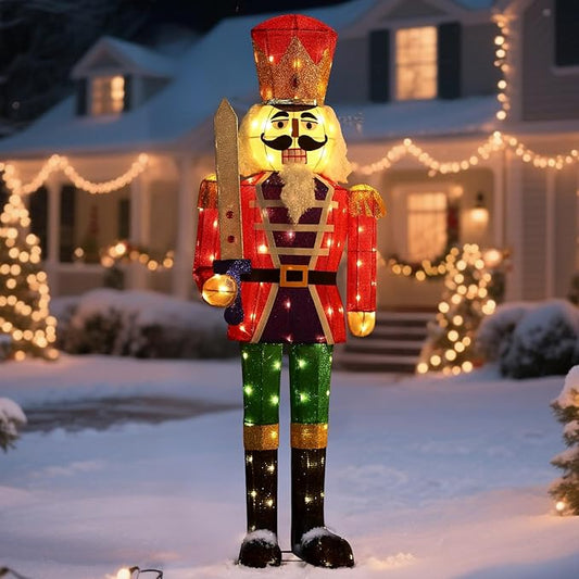 61Inch Nutcracker Christmas Decor Outdoor with LEDs 5 Feet Lighted Large Nutcracker Lighted Christmas Decorations Outdoor with Stakes & Zip Ties for Xmas Yard, Porch, Lawn-Ruum Studio Home