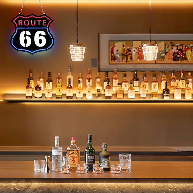 Ultrathin Route 66 Neon Sign Art Wall Lights for Bedroom Windows Glass Hotel Pub Cafe Wedding Birthday Party Gifts-Ruum Studio Home