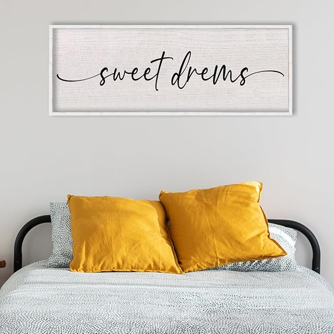 LuZhiQiang Sweet Dreams Sign Wall Decor Above Over Bed 40" x 15" Large Wood Framed for Guest Room Master Bedroom Hanging Wall Art (White)-Ruum Studio Home