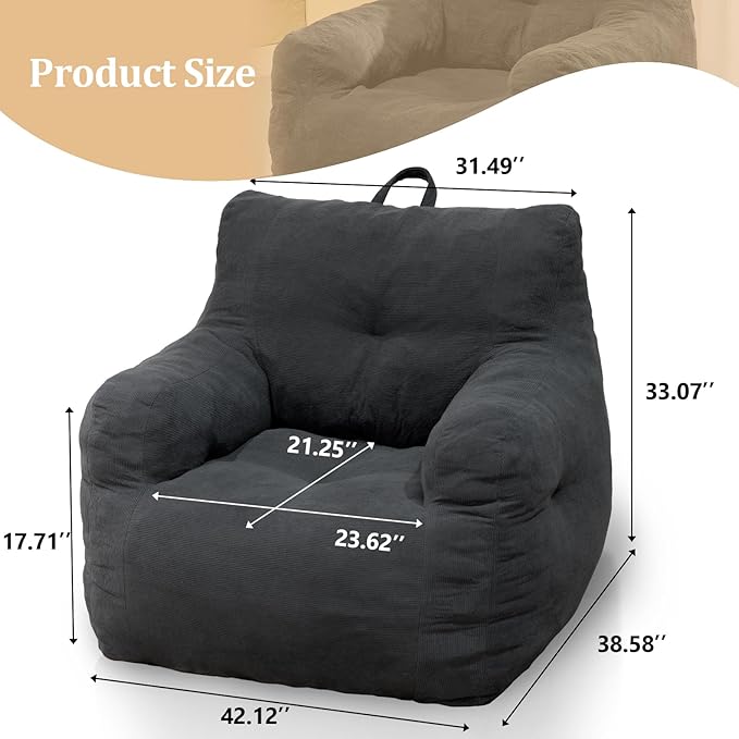 Bean Bag Chairs for Adults Ergonomic Support Reading Floor Sofa Chair with Filler Spacious (Grey) (Large)-Ruum Studio Home
