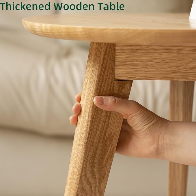 100% Solid Oak Wood Mini Coffee Table, Round Living Room Table Side Table w/Solid Wood Legs, Walnut Mid Century Sturdy Tables for Bedroom Balcony Living Room (23.62" D x 13.78" H)-Ruum Studio Home