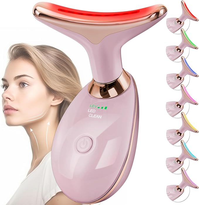 Facial Massager Red-Light-Therapy-for-Face and Neck, Face 𝖲 culpting Wand with 7 Color - Birthday, Christmas, Mothers Day, Valentines Day Gifts for Her Women Mom Best Friend Wife Teacher (Rose Gold)-Ruum Studio Home