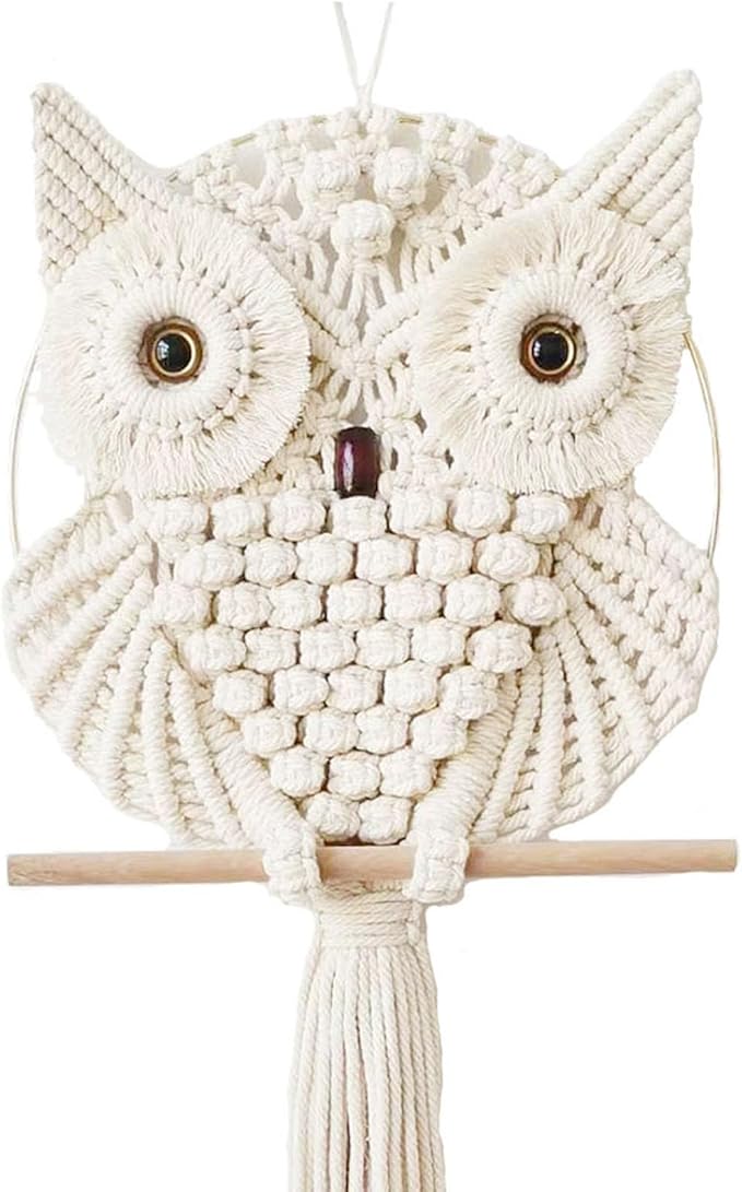 Owl Macrame Wall Hanging-Hand Woven Boho Tapestry-Macrame Wall Decor -Owl Decor for Bedroom, Living Room, Nursery (Beige-Large)-Ruum Studio Home