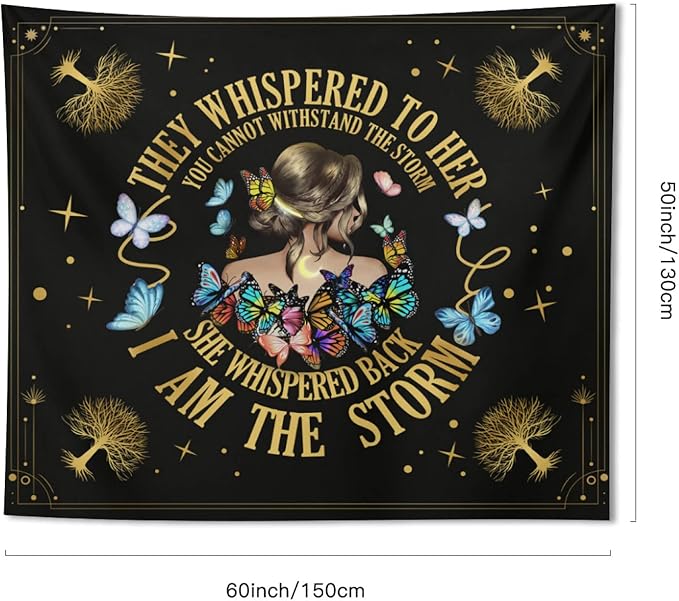 Inspirational Quote Tapestry Positive Motivational Uplifting Encouragement Gifts for Women Teens Girls,Inspirational Gift Wall Decor for Bedroom,They Whispered to Her You Cannot Withstand The Storm-Ruum Studio Home