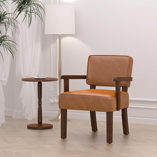 Accent Chair, PU Leather Living Room Chairs Oversized with Soft Seat and Armrests, Armchair for Bedroom, Dinning, Reading, Waiting Rooms (Leather Brown)-Ruum Studio Home