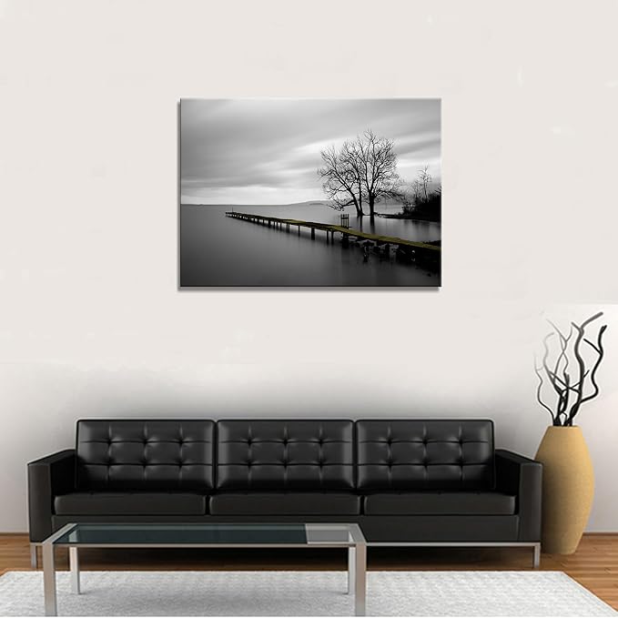 DZL Art S74981 Canvas Prints Modern Minimalist Black and White Lake Trees Landscape Wall Art Painting for Living Room Bedroom Decor Office Wall Decor Home Decoration-Ruum Studio Home