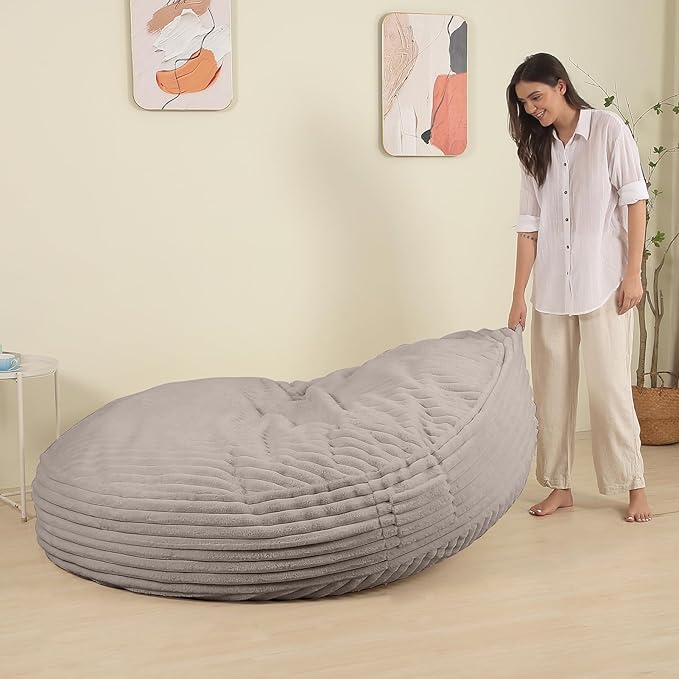 Memory Foam Bean Bag Chair, Bean Bag Bed with Fluffy Removable Cover, for Living Room Bedroom, 6FT Grey-Ruum Studio Home