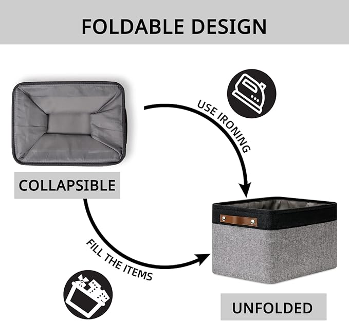 DULLEMELO Canvas Storage Bin with Handles, Fabric Bins for Shelves, Bedroom, Office,Nursery,Fabric Storage Baskets for Toys, Clothes,Gift(Black&Grey,15"x11"x9.5",4-Pack)-Ruum Studio Home