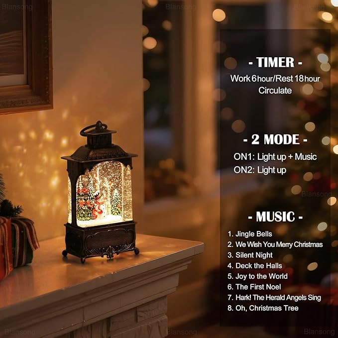 Snowman Snow Globe Lantern Christmas Decorations Gifts Auto Snowfall Glitter Music Collection Snowman Cardinal Birch Forest with 6H Timer USB/Battery Powered 10.2 inch-Ruum Studio Home