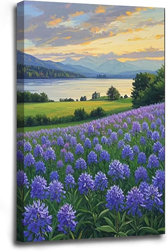 The lavender scenery all over the lake at sunset is suitable for posting in the living room bedroom office landscape poster wall painting-Ruum Studio Home