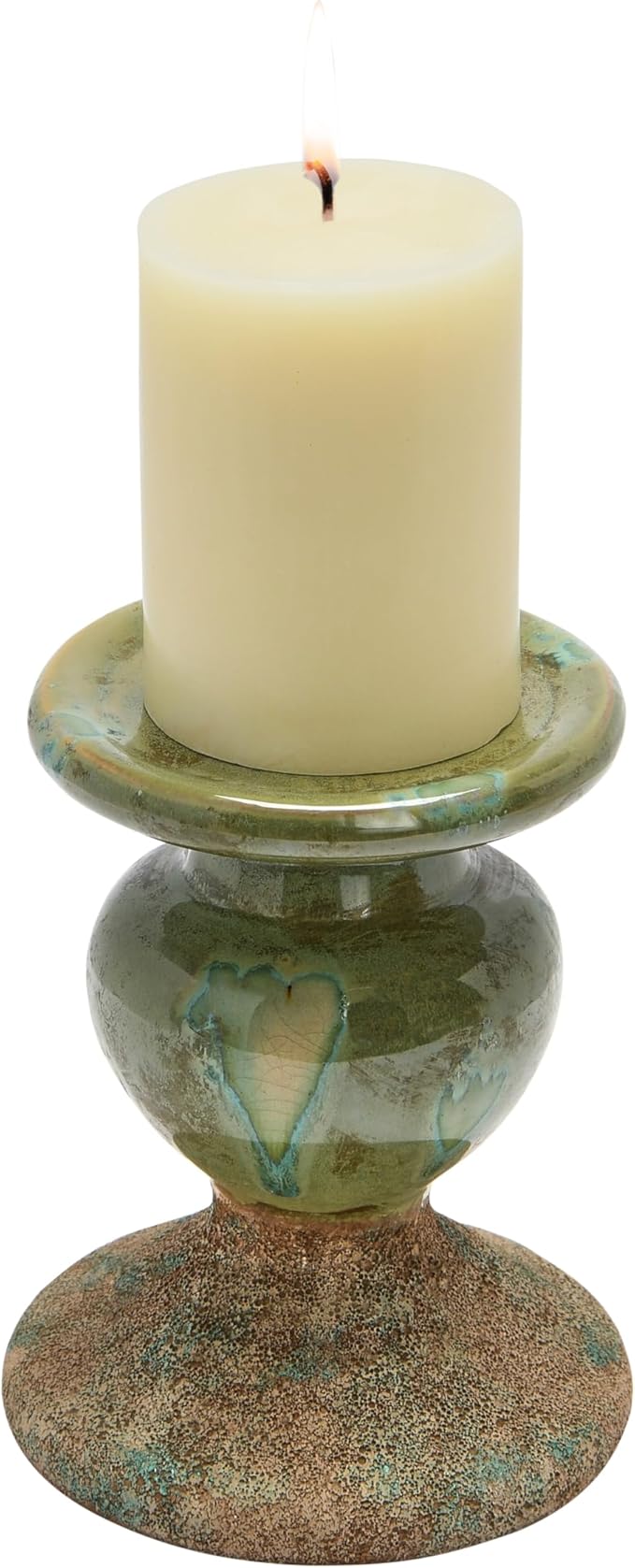 Creative Co-Op 2-Tone Sculptural Terracotta Pillar Candle Holder, Distressed Green-Ruum Studio Home