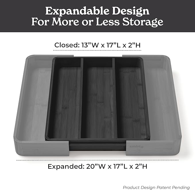 SMIRLY Silverware Drawer Organizer – Bamboo Kitchen Drawer Organizer, Adjustable Utensil Holder and Cutlery Tray, Drawer Dividers for Flatware and Kitchen Utensils-Ruum Studio Home