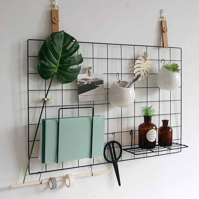 FRIADE Wall Grid Panel Hanging Basket with Hooks,Bookshelf,Display Shelf,Wall Organizer and Metal Shelving for Home Supplies,1 Set of 3 (Black)-Ruum Studio Home