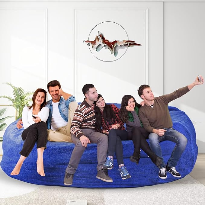 Bean Bag Chair for Adults 8FT,Soft Removable Cover for Teens/Girls Bedroom,Fluffy Giant Round Floor Beanbag Lounger Chairs (No Filler,Sapphire)-Ruum Studio Home