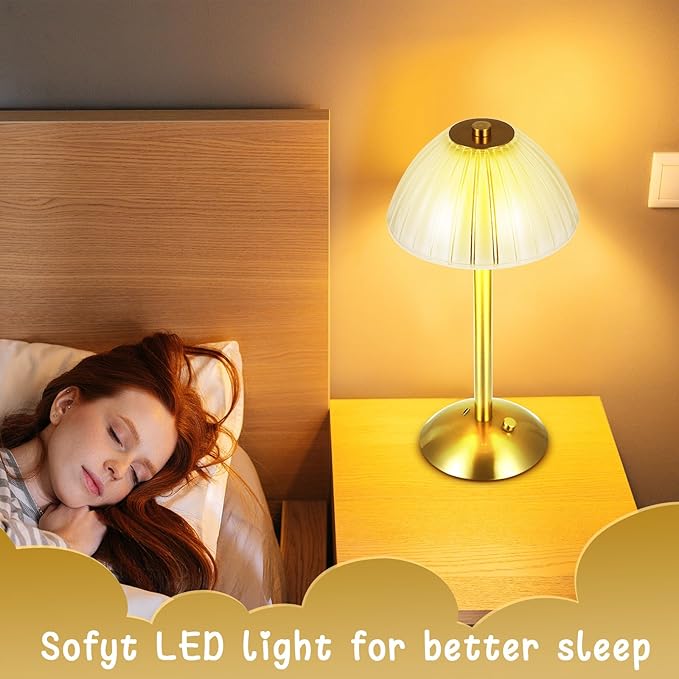 Liliful 6 Pcs LED Portable Cordless Table Lamp Touch Battery Operated Rechargeable Desk Lamp 3 Color Dimmable for Bedroom Living Room Dining (Mushroom Style,Gold)-Ruum Studio Home