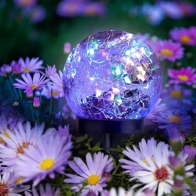 Solar Garden Lights Outdoor Waterproof, 4 Pack Cracked Glass Ball Light, Ground Landscape Garden Decor, Solar Globe Decorative for Pathway/Patio/Lawn/Yard (Multicolor, 4.7")-Ruum Studio Home