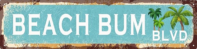 Vintage Tin Sign Retro Metal Beach Bum Blvd Signs Stylish Wall Art Plaques for Home Decor Bathroom Kitchen House and Gothic Wall Decor or as a Unique Poster 16x4 in-Ruum Studio Home