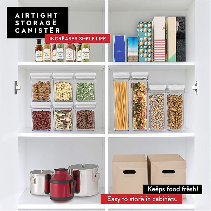 DWËLLZA KITCHEN Airtight Food Storage Containers for Pantry With White Lids – 6 Pack - Clear Air Tight Kitchen Containers Pantry Organization and Storage - BPA-Free Plastic - Keeps Food Fresh & Dry-Ruum Studio Home