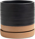 6 Inch Plant Pots, Ceramic Planter Pot with Drainage Hole & Saucer, Indoor/Outdoor Cylinder Round Planter Pot, Matte Black & Brown-Ruum Studio Home