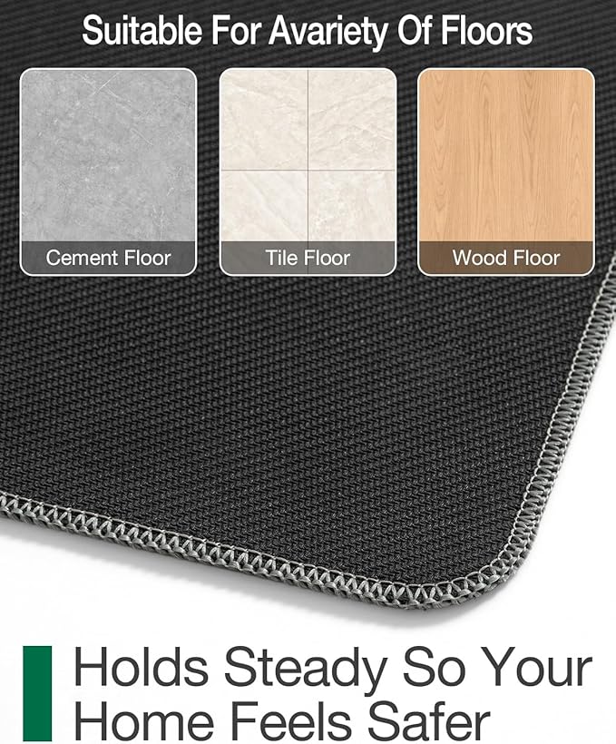 LUMI Ultra Thin Door Mat for Entryway, Low Profile Non Slip Rubber Backing Indoor Doormat, Easy Clean Welcome Entrance Mat for Inside House, Patio, Greenish Grey 17"x30"-Ruum Studio Home