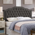24KF Upholstered Button Tufted Queen Headboard with Nailhead Trim, Elegant Boucle Fabric Full headboard, 6031-Q-Boucle-Dark Gray-Ruum Studio Home