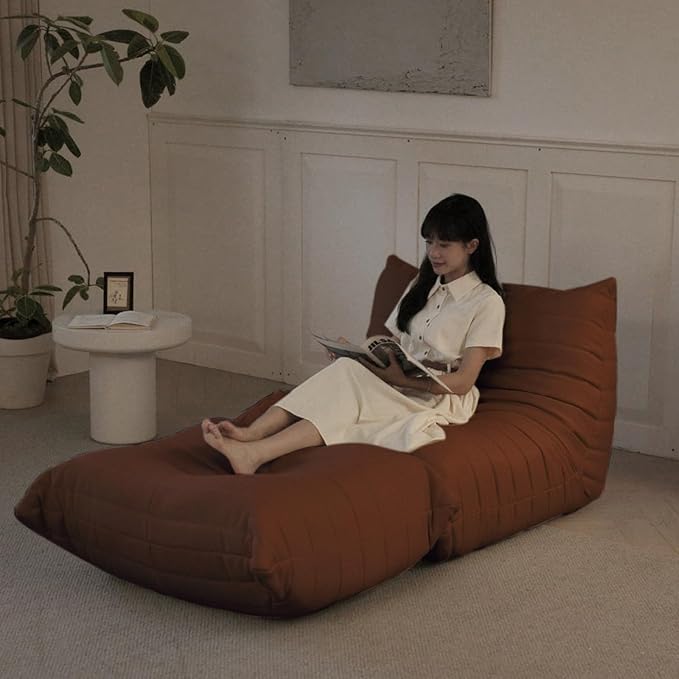 Luxury Ottomans, Modern Square Foot Rest for Sofa Couch Chair, Lazy Floor Seating, Fireside Bean Bag Chair, Tatami Sofa Lounger for Living Room, Bedroom, Office, Brown-Ruum Studio Home