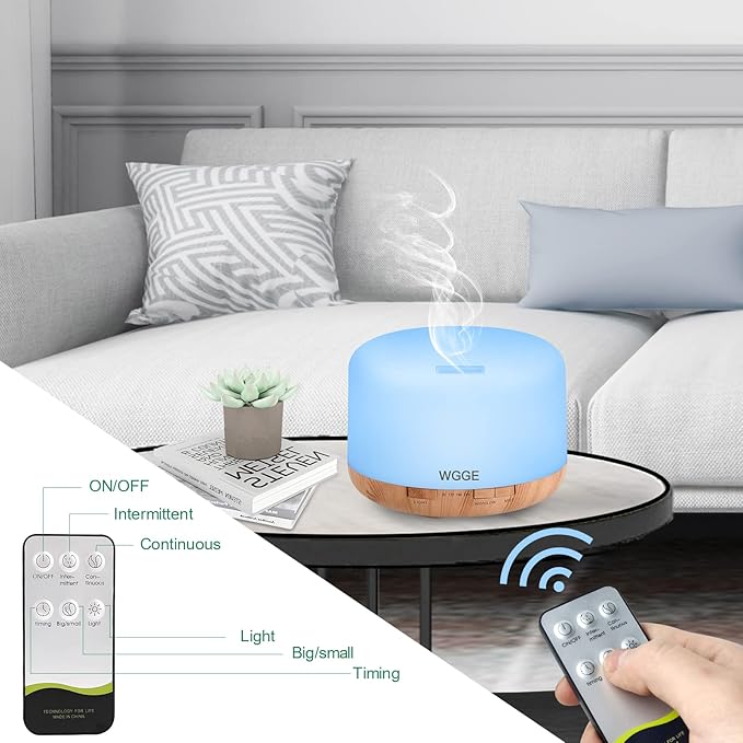 WGGE Essential Oil Diffuser, 500ml Premium Ultrasonic Vaporizer Aromatherapy Diffuser with 7 Color Changing, Timer, and Waterless Auto-Off with Remote Control.-Ruum Studio Home