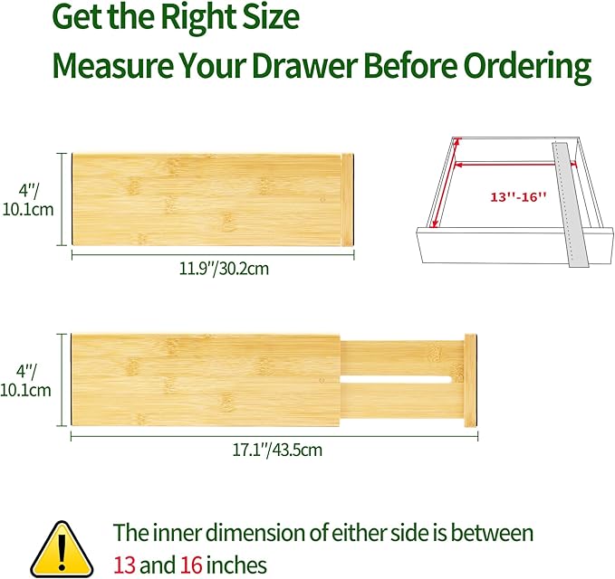 VaeFae 3 Pack Bamboo Drawer Dividers, 4" High Adjustable 11.9-17.1" Clothes Drawer Organizers, Expandable Separators for Bedroom/Bathroom/Kitchen/Office Storage-Ruum Studio Home
