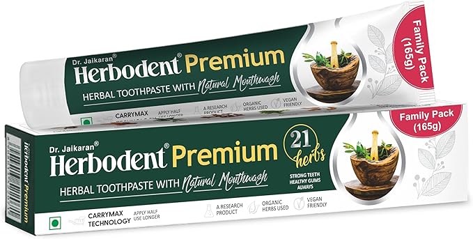 Herbodent® Premium Toothpaste - 5.82 Oz Pack of 1 | 21 Herbs for Strong Teeth & Healthy Gums- Neem, Clove, Cinnamon, Cardamom with Natural Mouthwash-No Paraben, No Fluoride, No Saccharin, No Triclosan-Ruum Studio Home