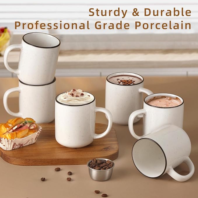 Ceramic Coffee Mug 12 oz Porcelain Coffee Mugs Set of 6 - Ceramic Coffee Cups with Handle and Speckled Patterns for Latte, Tea, Cocoa, Milk, Cappuccino, Microwave & Dishwasher Safe-Ruum Studio Home