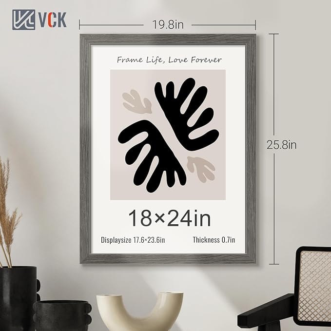 VCK 18x24 Frame Set of 3, Gray Solid Wood Poster Picture Frame, Exclusive Wood Grain, Wall Gallery Frame-Ruum Studio Home