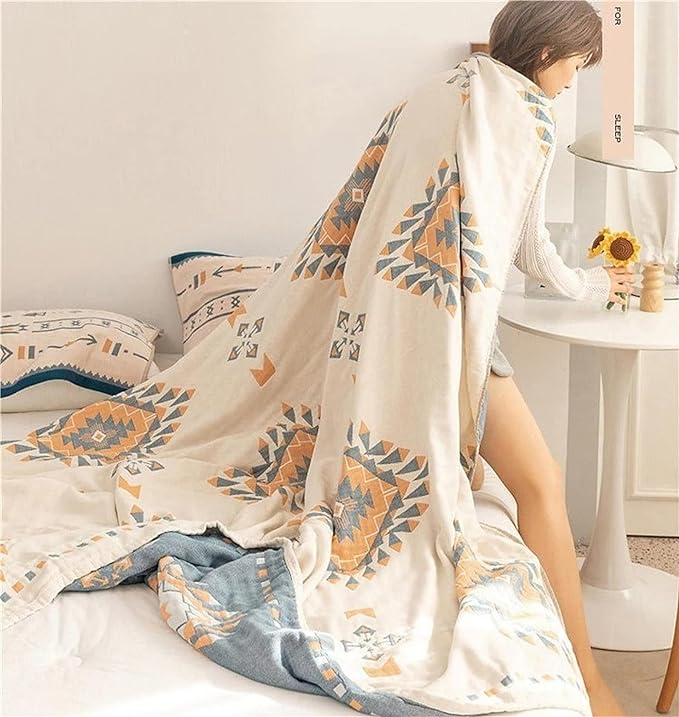 Spring Blankets Cotton Throw Blanket 60''x 80'' Muslin Blanket for Couch Bed Chair,Cozy Soft Bed Cotton Quilted Boho Quilts Blanket Gifts for Women-Ruum Studio Home